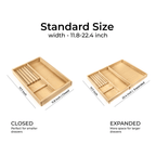 Expandable Silverware Drawer Organizer — Premium Solid Ash Wood, Fits Drawers 12"–44"