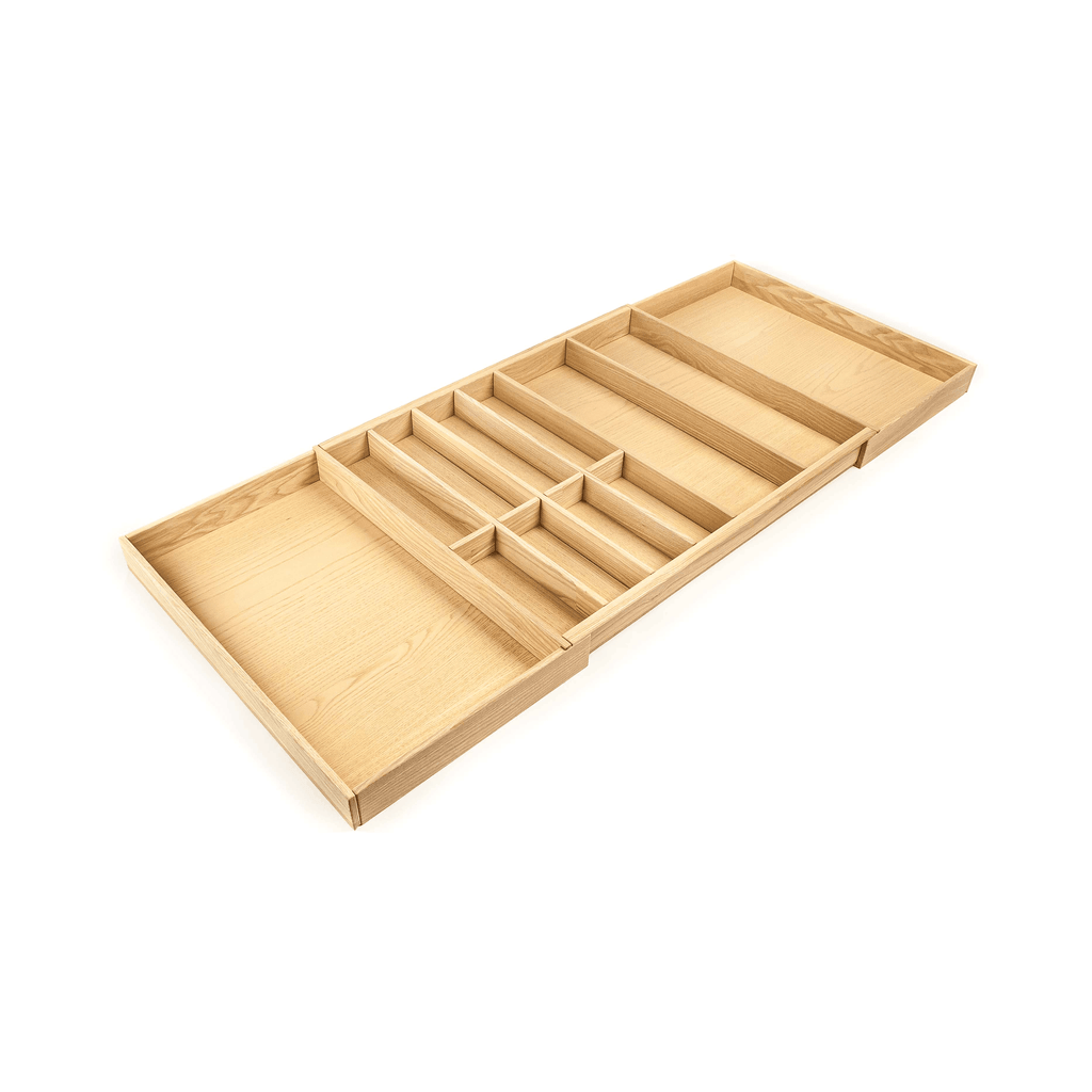 Expandable Silverware Drawer Organizer — Premium Solid Ash Wood, Fits Drawers 12"–44"