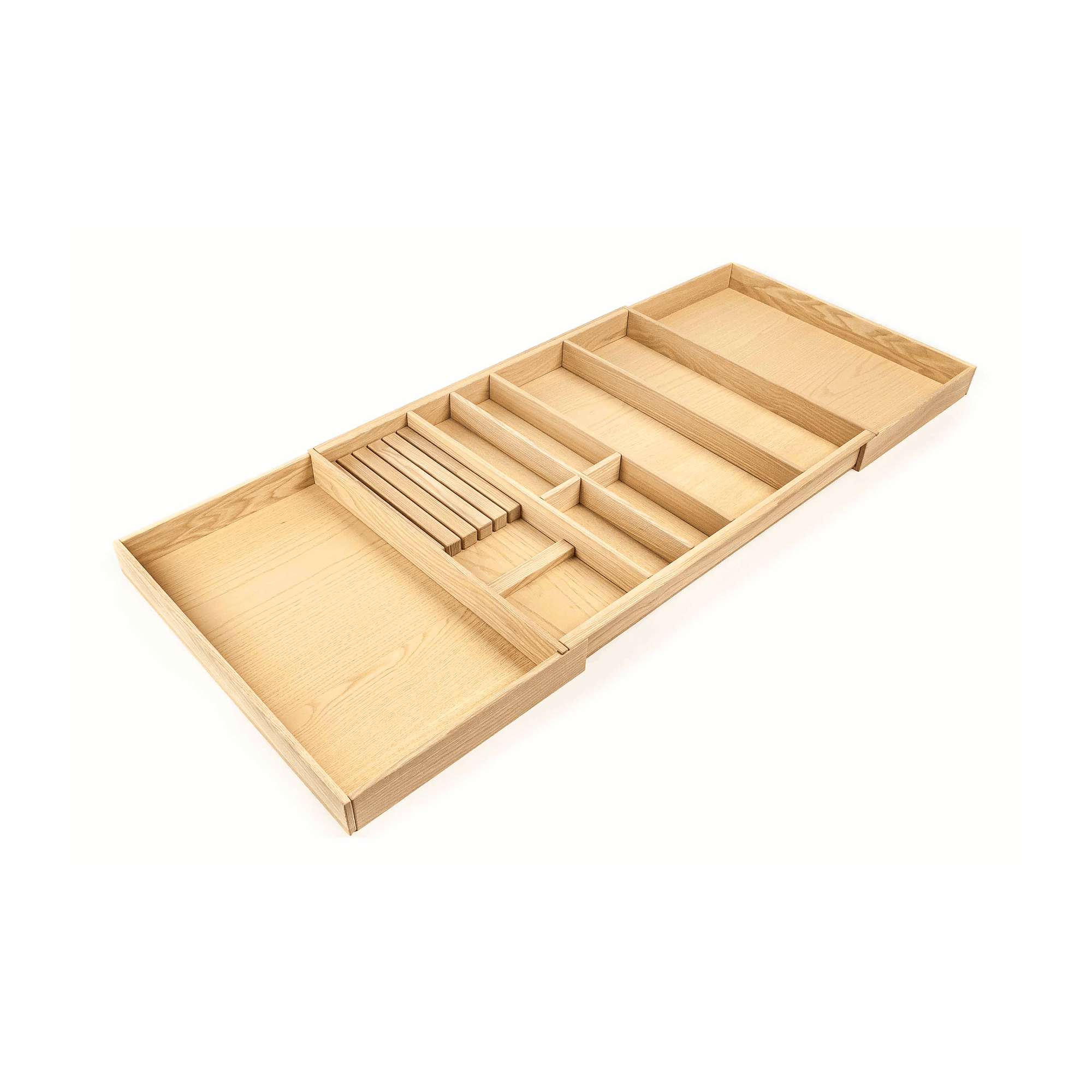 Expandable Silverware Drawer Organizer — Premium Solid Ash Wood, Fits Drawers 12"–44"