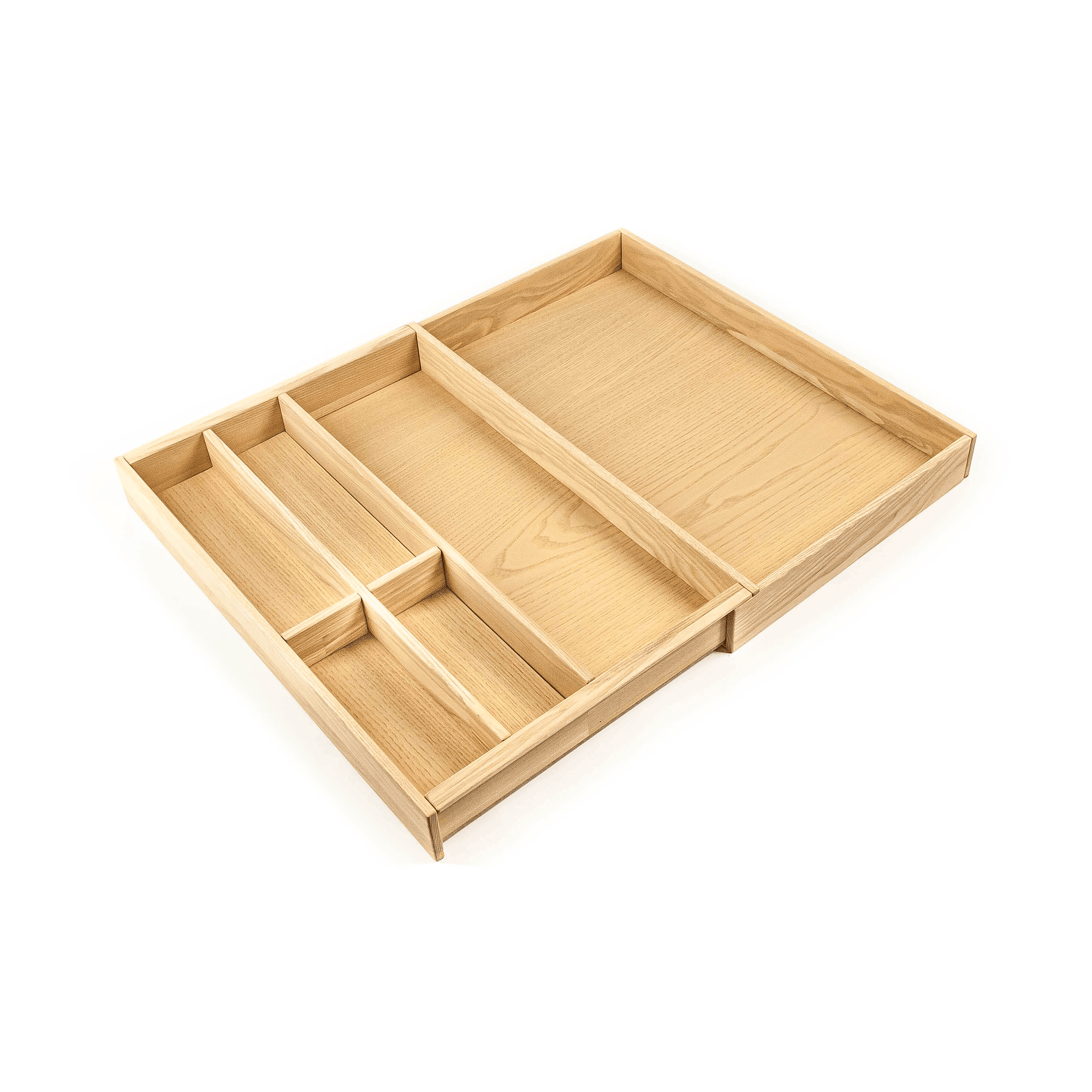 Expandable Silverware Drawer Organizer — Premium Solid Ash Wood, Fits Drawers 12"–44"