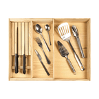 Expandable Silverware Drawer Organizer — Premium Solid Ash Wood, Fits Drawers 12"–44"