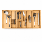 Expandable Cutlery Drawer Organizer — Solid Ash Wood, Fits Drawers 12"–44"