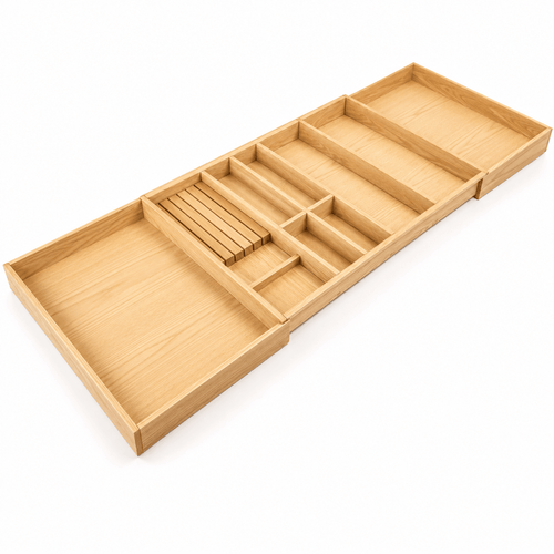 Expandable Cutlery Drawer Organizer — Solid Ash Wood, Fits Drawers 12"–44"