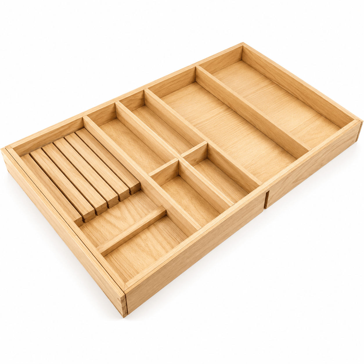 Expandable Cutlery Drawer Organizer — Solid Ash Wood, Fits Drawers 12"–44"